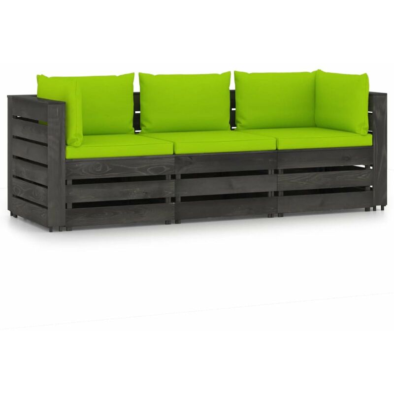 

Sofa de jardin de 3 plazas con cojines madera impregnada gris