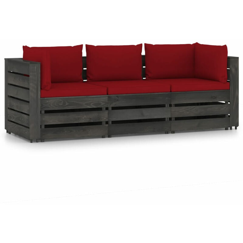 

Sofa de jardin de 3 plazas con cojines madera impregnada gris