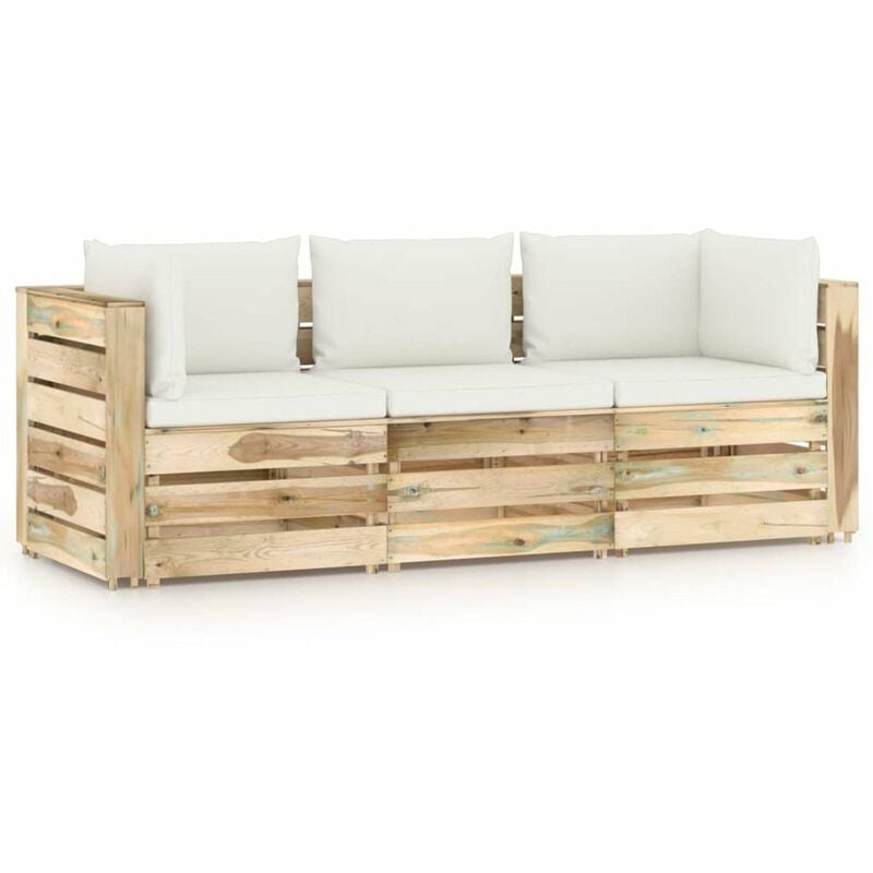 

Sofa de jardin de 3 plazas con cojines madera impregnada verde
