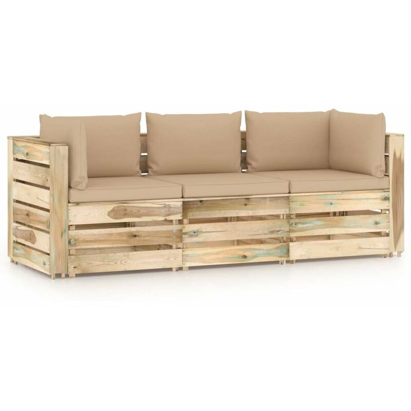 

Sofa de jardin de 3 plazas con cojines madera impregnada verde