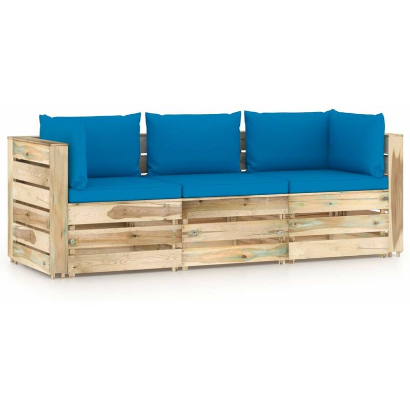 

Sofa de jardin de 3 plazas con cojines madera impregnada verde