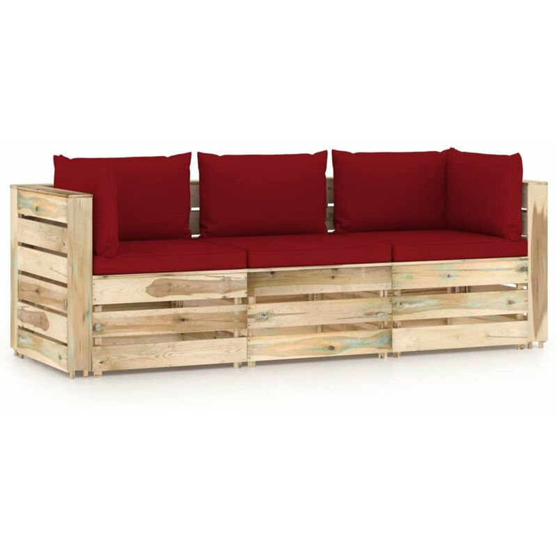 

Sofa de jardin de 3 plazas con cojines madera impregnada verde