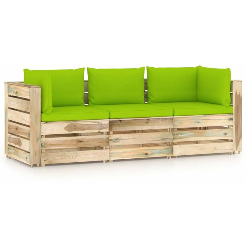 

Sofa de jardin de 3 plazas con cojines madera impregnada verde