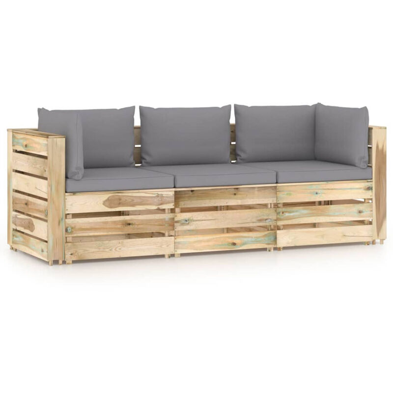 

Sofa de jardin de 3 plazas con cojines madera impregnada verde