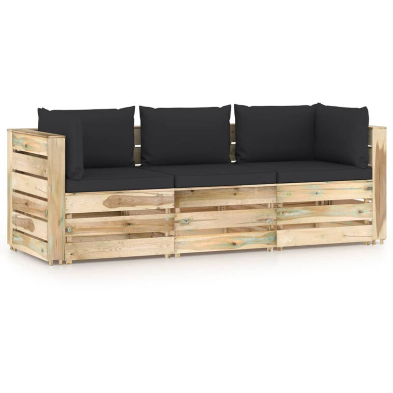 

Sofa de jardin de 3 plazas con cojines madera impregnada verde