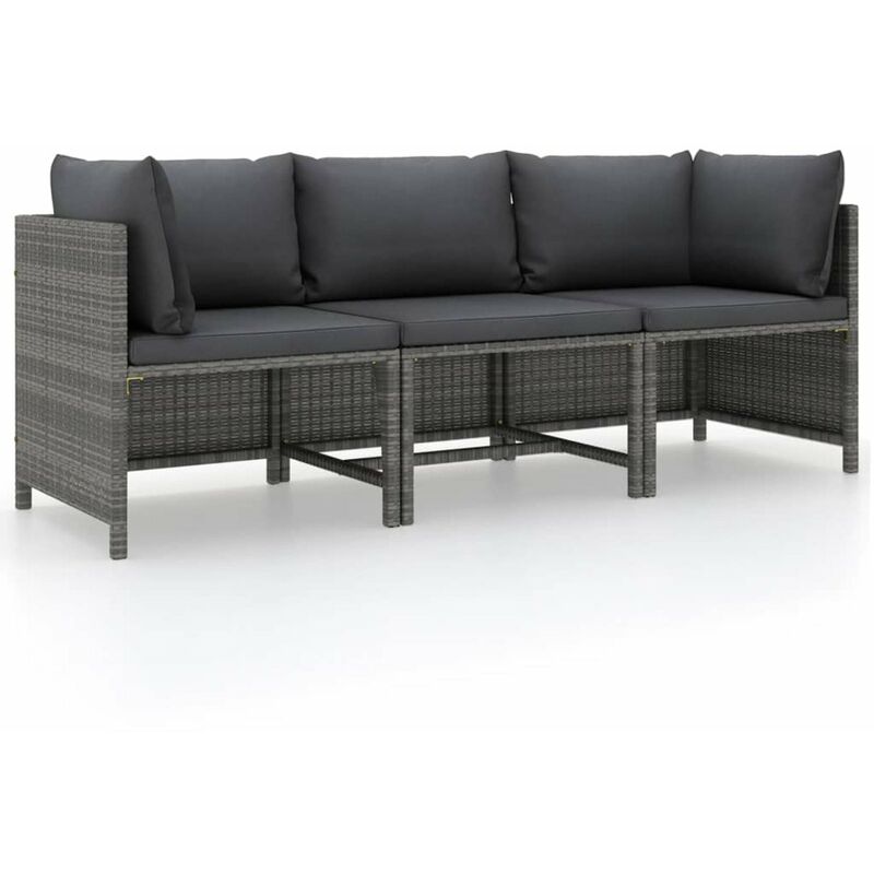

Happyshopping - Sofa de jardin de 3 plazas con cojines ratan sintetico gris