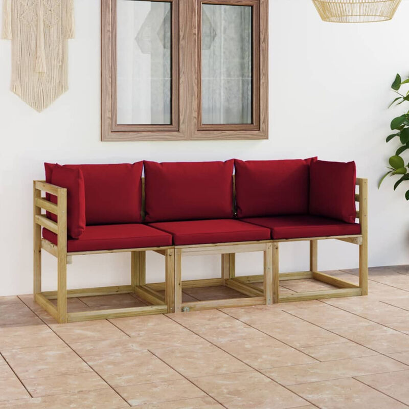 

Sofa de jardin de 3 plazas con cojines rojo vino tinto