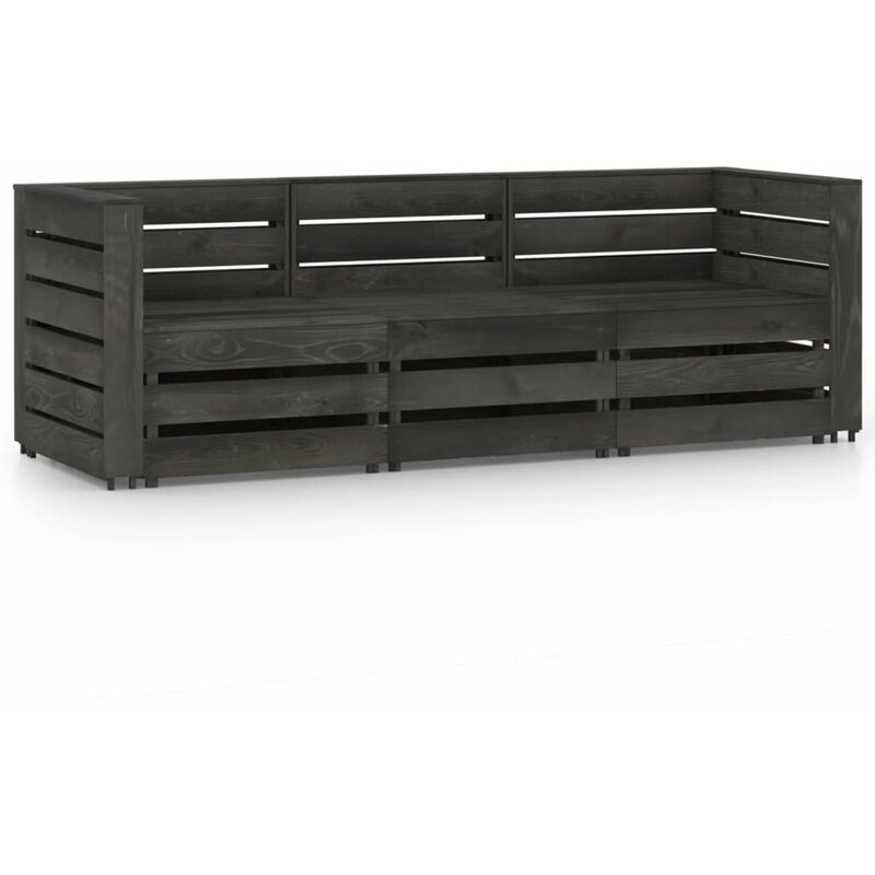 

Happyshopping - Sofa de jardin de 3 plazas madera de pino impregnada gris