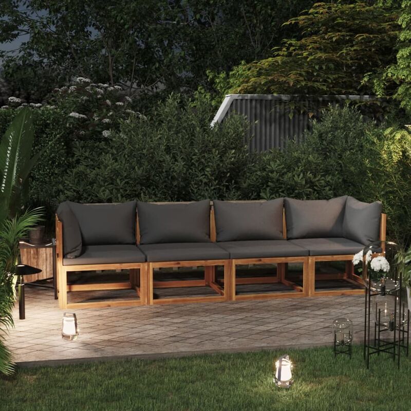 

Sofá de jardín de 4 plazas con cojín madera maciza de acacia