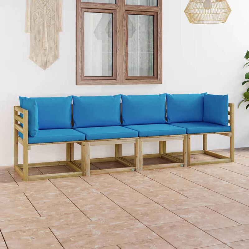 

Sofa de jardin de 4 plazas con cojines azul claro