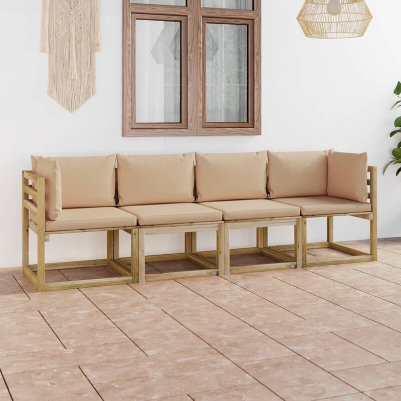 

Sofá de jardín de 4 plazas con cojines beige