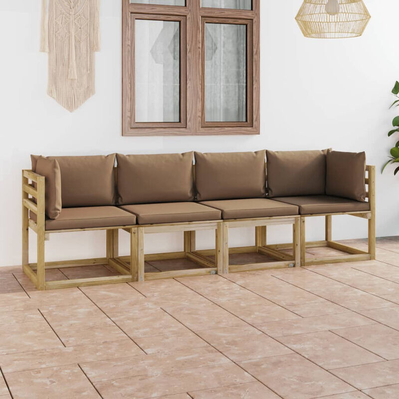 

Sofa de jardin de 4 plazas con cojines gris taupe