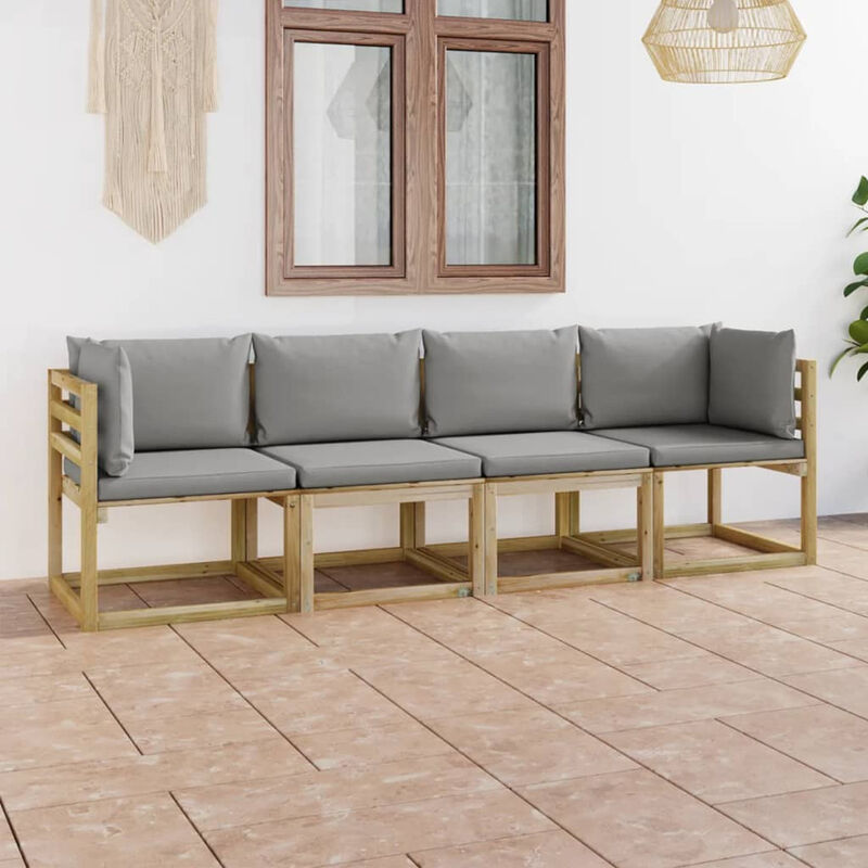 

Sofa de jardin de 4 plazas con cojines grises