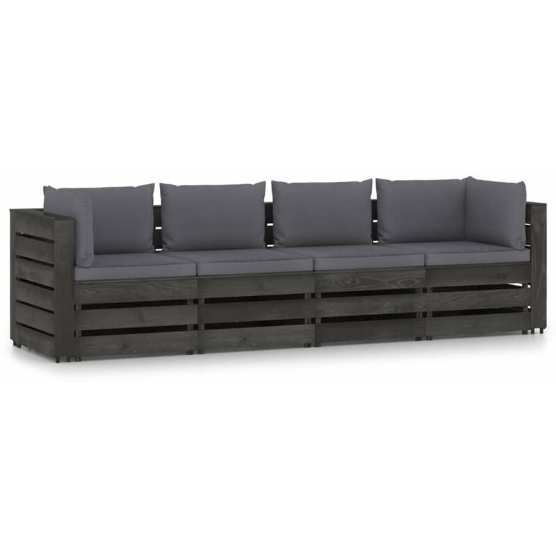 

Sofa de jardin de 4 plazas con cojines madera impregnada gris