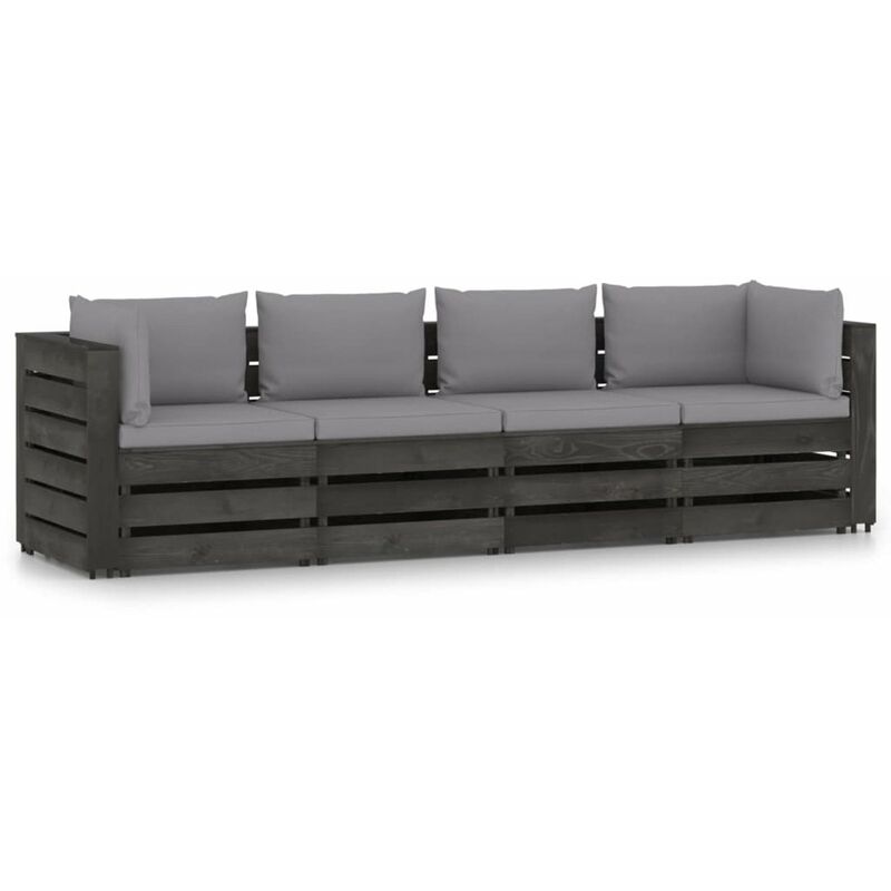 

Sofa de jardin de 4 plazas con cojines madera impregnada gris