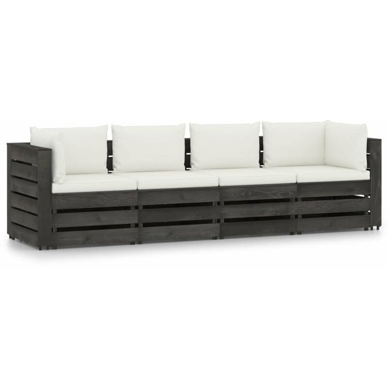 

Sofa de jardin de 4 plazas con cojines madera impregnada gris