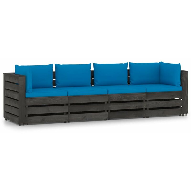 

Happyshopping - Sofa de jardin de 4 plazas con cojines madera impregnada gris
