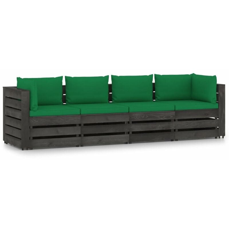 

Sofa de jardin de 4 plazas con cojines madera impregnada gris