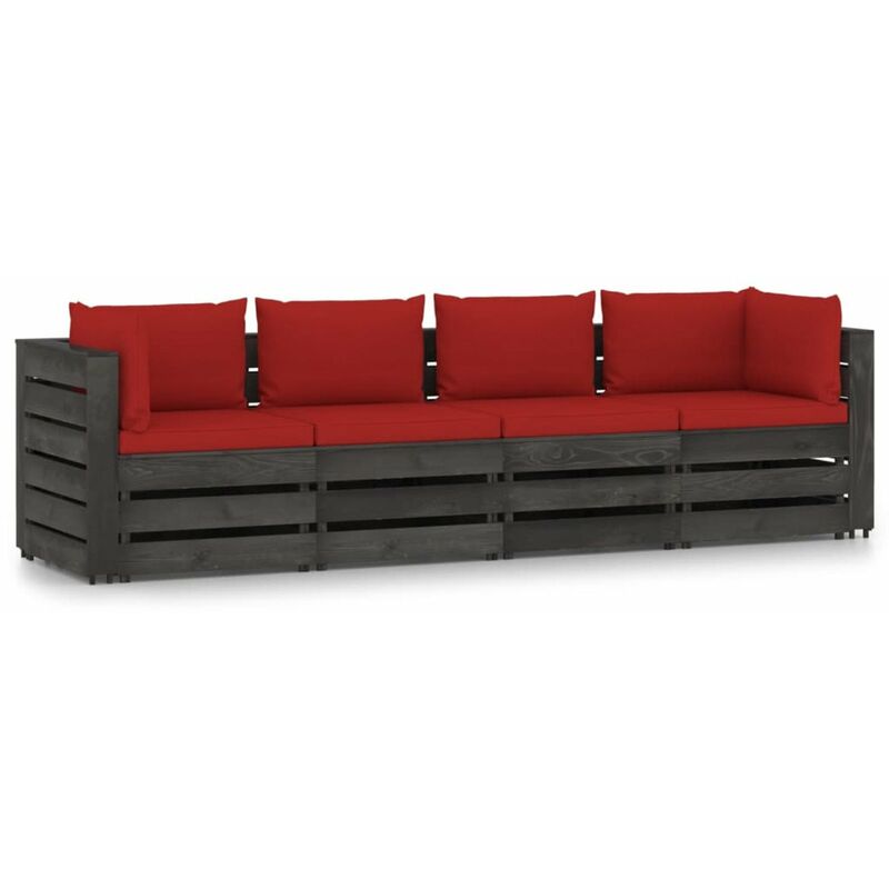 

Sofa de jardin de 4 plazas con cojines madera impregnada gris