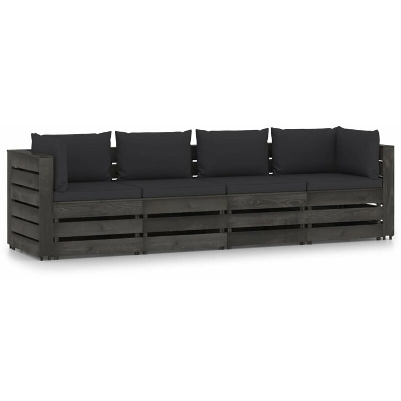 

Sofa de jardin de 4 plazas con cojines madera impregnada gris