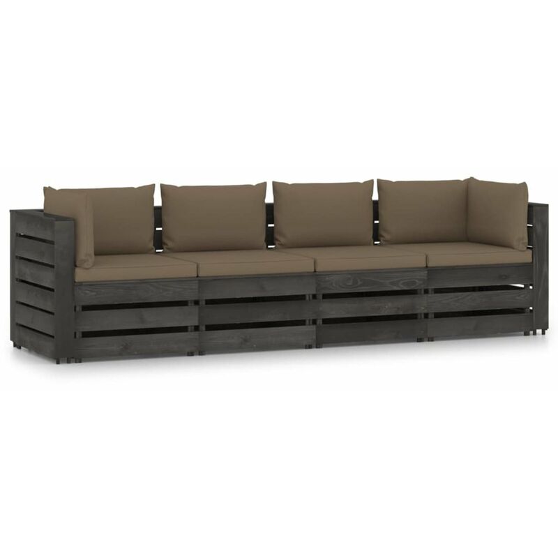 

Sofa de jardin de 4 plazas con cojines madera impregnada gris