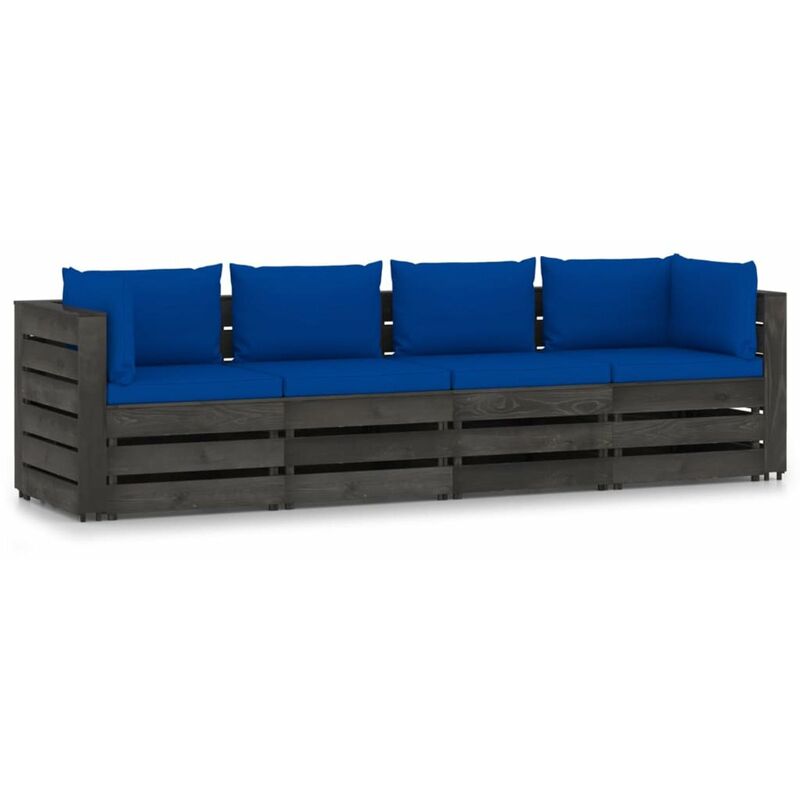 

Sofa de jardin de 4 plazas con cojines madera impregnada gris