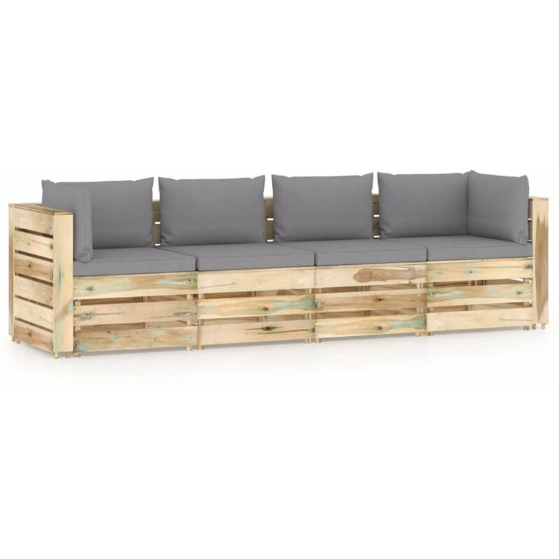 

Sofa de jardin de 4 plazas con cojines madera impregnada verde
