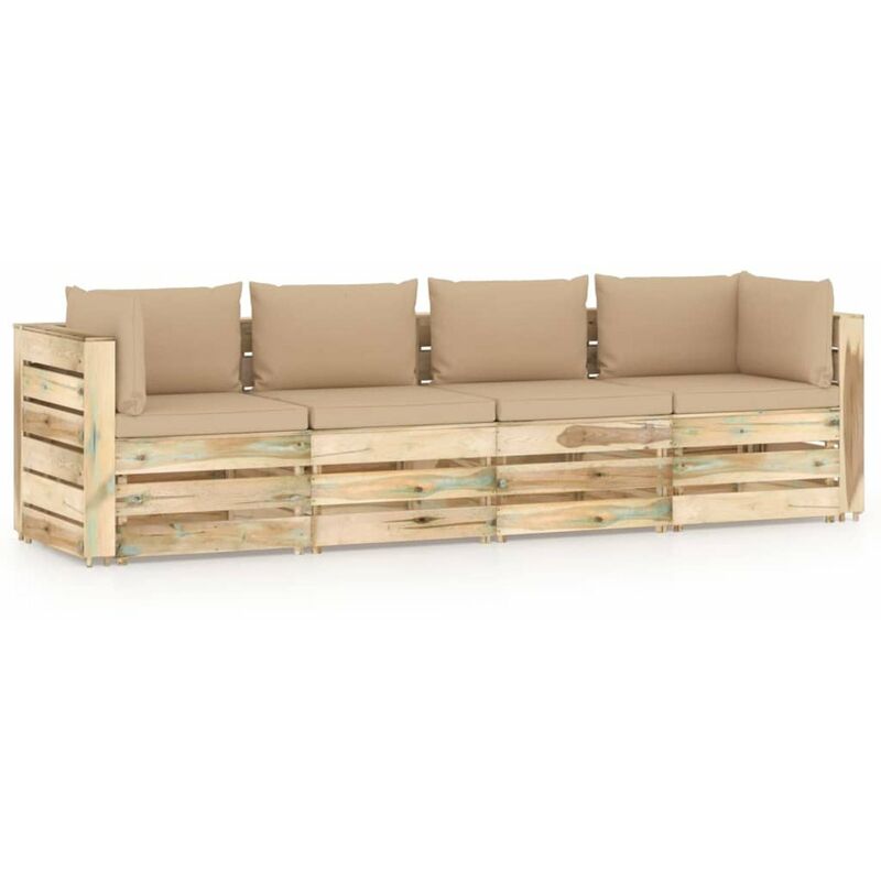 

Sofa de jardin de 4 plazas con cojines madera impregnada verde