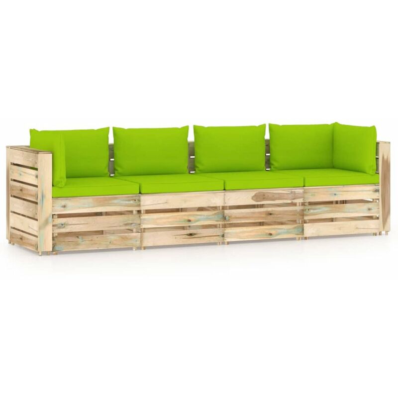 

Sofa de jardin de 4 plazas con cojines madera impregnada verde
