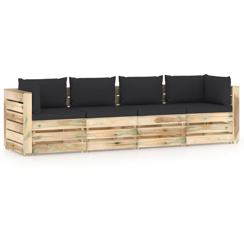 

Sofa de jardin de 4 plazas con cojines madera impregnada verde