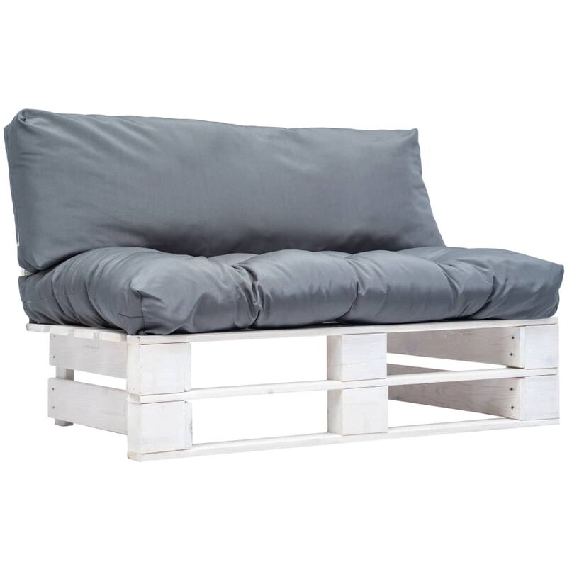 

Sofa de jardin de pales cojines grises madera de pino