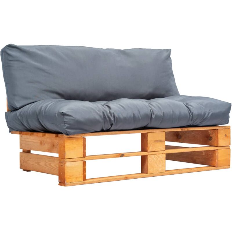 

Sofa de jardin de pales cojines grises madera de pino