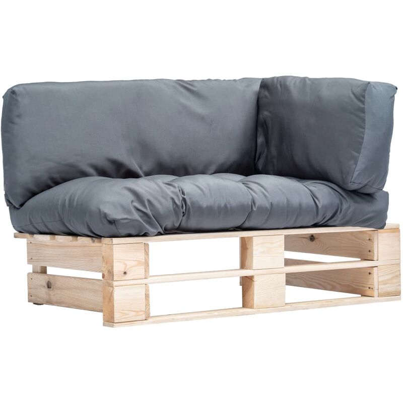 

Happyshopping - Sofa de jardin de pales cojines grises madera de pino