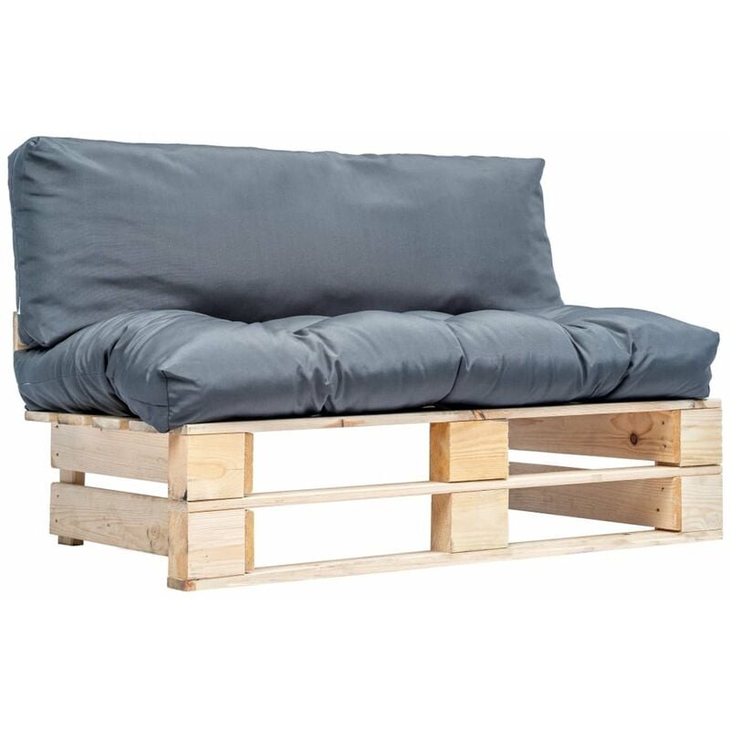 

Happyshopping - Sofa de jardin de pales cojines grises madera de pino