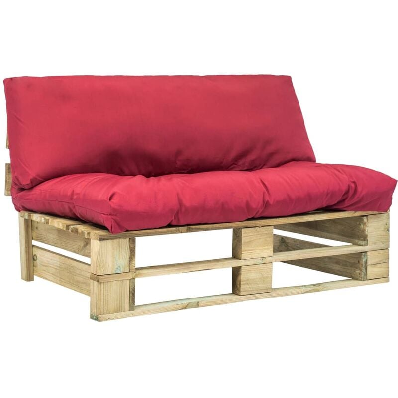 

Sofa de jardin de pales cojines rojos madera de pino
