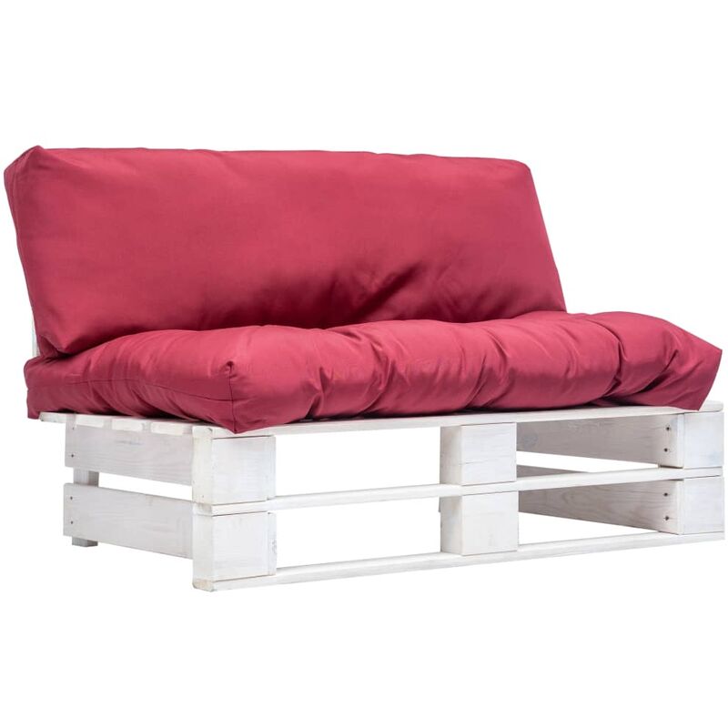 

Sofa de jardin de pales cojines rojos madera de pino