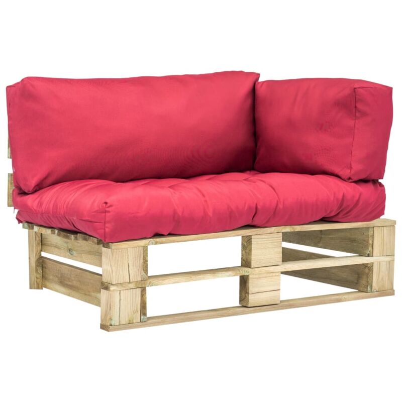 

vidaXL Sofá de jardín de palés cojines rojos madera de pino - Rojo