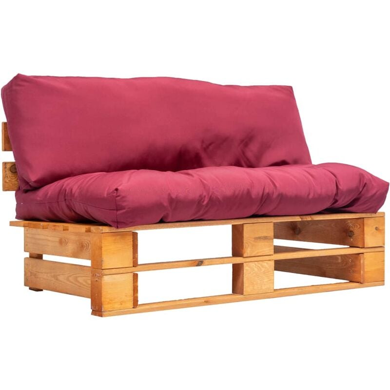 

Sofa de jardin de pales con cojines rojos madera de pino