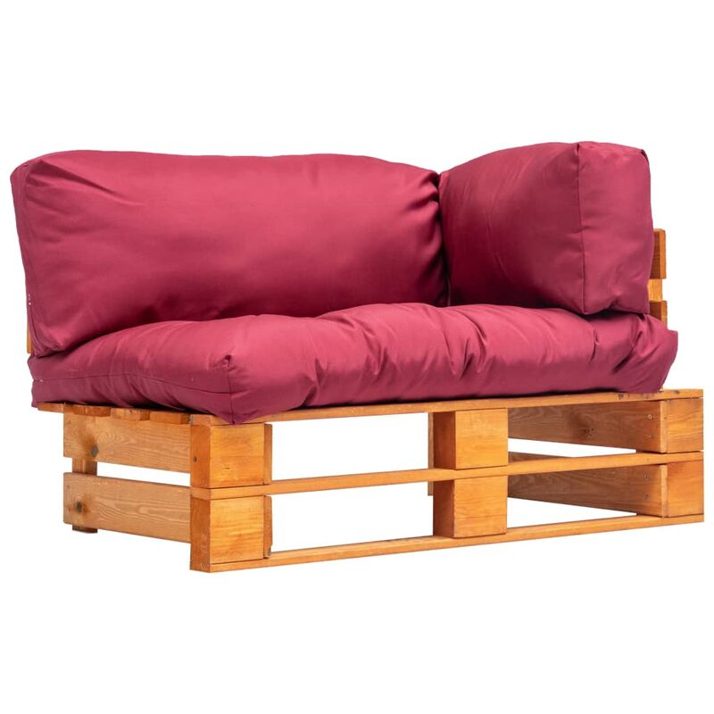 

Sofa de jardin de pales con cojines rojos madera de pino