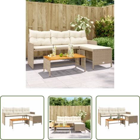 Sofá de jardín en forma de L -  Sofá de jardín en forma de L con mesa y cojines ratán PE beige