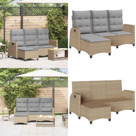 Sofá de jardín reclinable con cojines en forma de L beige - Sofá reclinable - Cojines para sofá