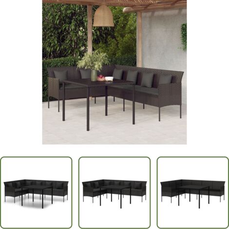 Sofá de jardín -  Set comedor de jardín 2 pzas con cojines ratán sintético negro