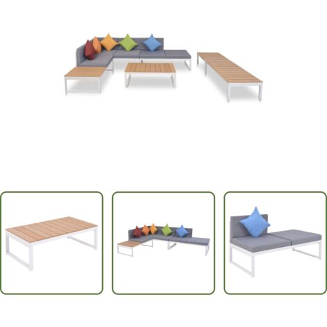 Sofá de jardín -  Set de muebles de jardín 5 piezas y cojines aluminio y WPC