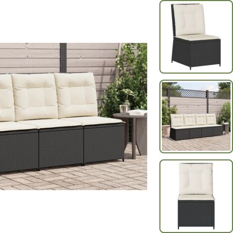 Sofá de jardín - vidaXL Sillón reclinable con cojines ratán sintético negro - Asiento exterior