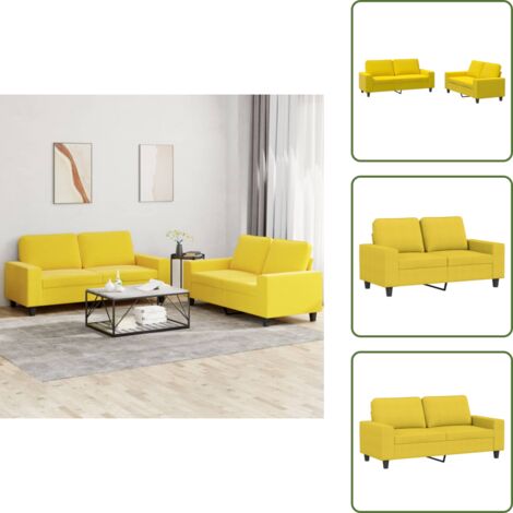 Sofá de madera contrachapada - vidaXL Juego de sofás 2 piezas tela amarillo claro - Sofá con relleno de espuma