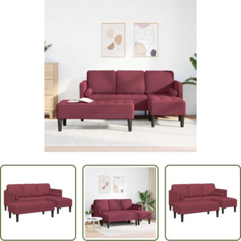 Sofá de madera -  Juego de Sofá con cojín 2 pcs Rojo vino Poliéster