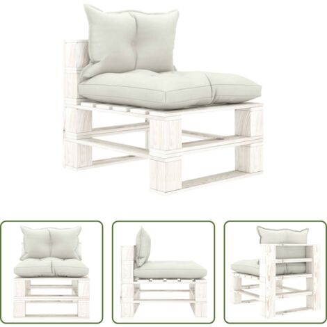 Sofá de madera -  Sofá central de palets para jardín madera con cojines beige