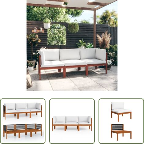 Sofá de madera -  Sofá de jardín de 3 plazas con cojín de madera de acacia y cuerda