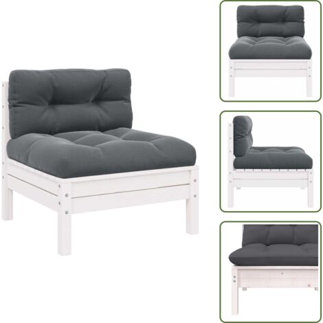 Sofá de madera - vidaXL Sofá central para jardín y cojines madera maciza acacia blanco - Sofá modular