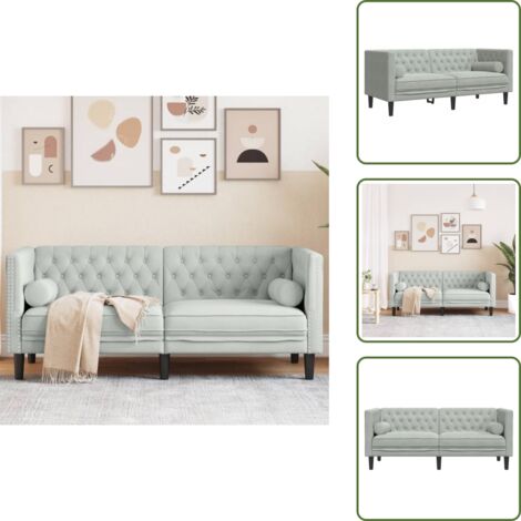 Sofá de madera - vidaXL Sofá Chesterfield 2 plazas con cojines terciopelo gris claro - Sofá de sala